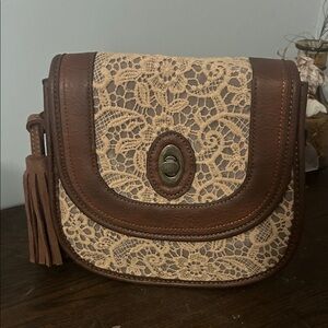 Justin Boots Brown and Cream Lace Crossbody Bag